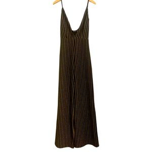 Boohoo Black and Gold Sparkly Deep V Jumpsuit